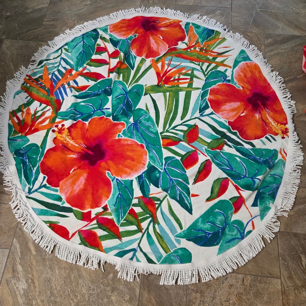 Better Homes & Gardens Tropical Paradise Round Beach Towel 60in Hibiscus Floral